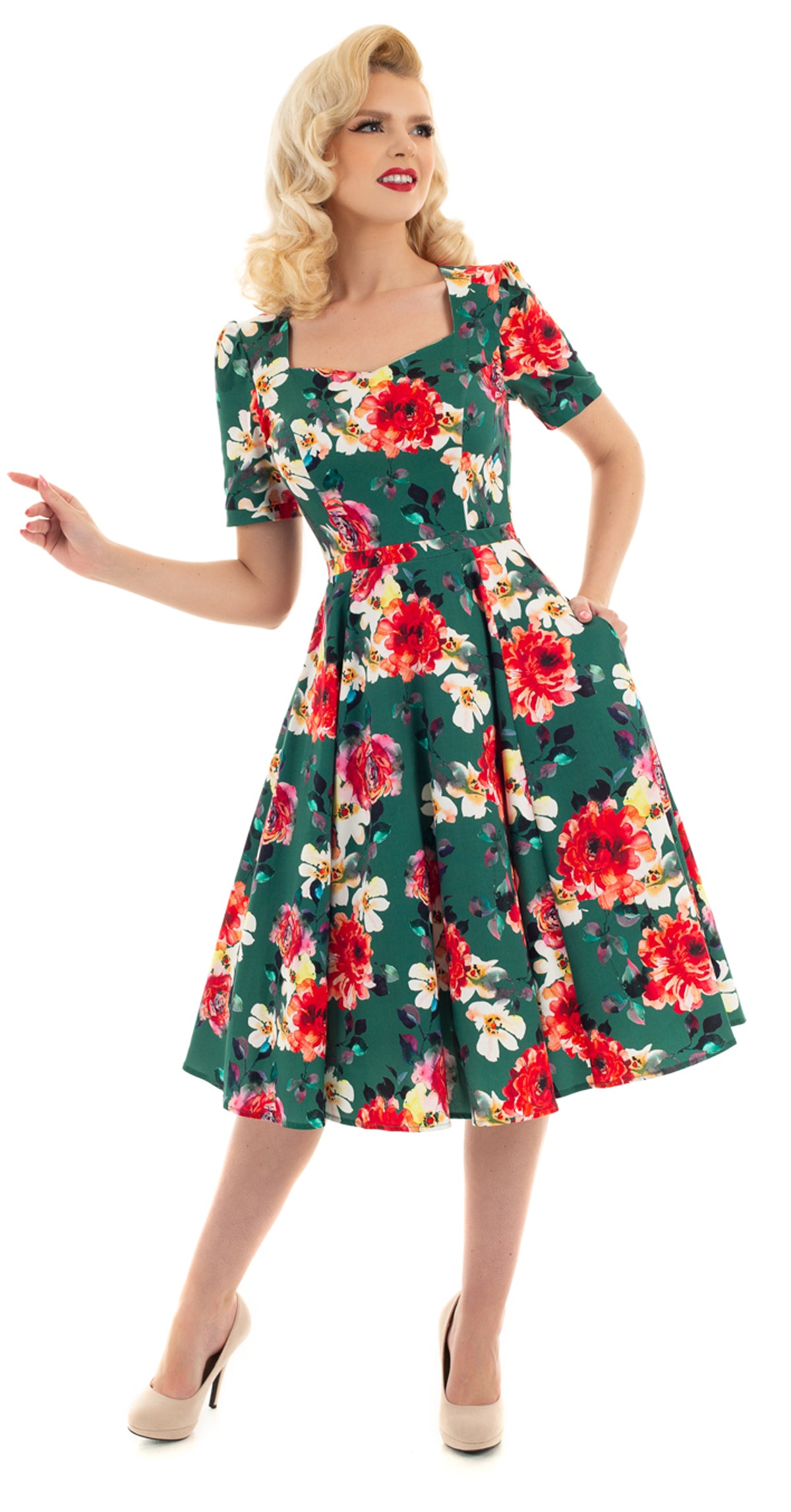 Hearts__Roses_PAMELA_SWING_Floral_Blueten_Rosen_Vintage_50s_Dress_KLEID_-_Dunkelgruen-1q43sTJxsdQPRZ