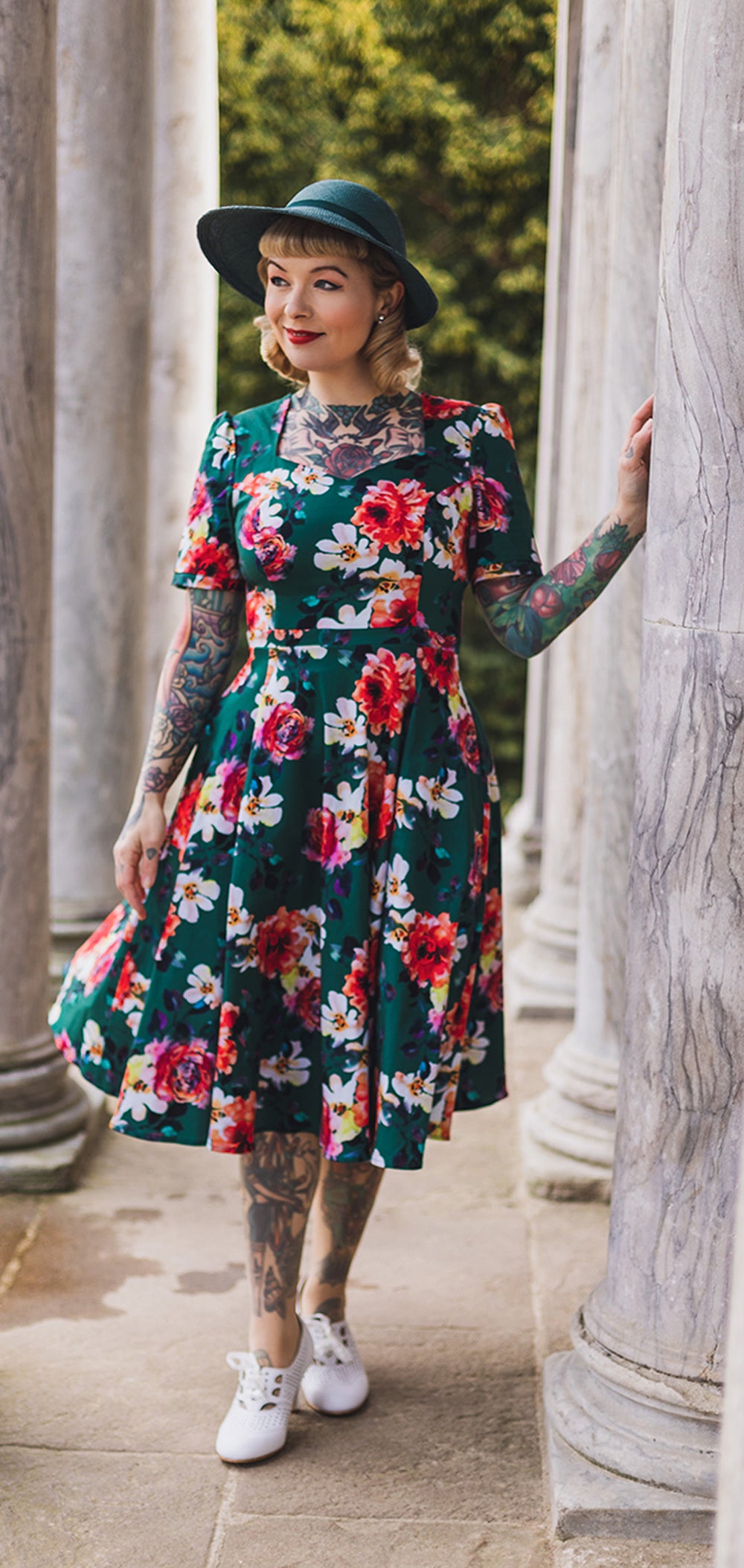 Hearts__Roses_PAMELA_SWING_Floral_Blueten_Rosen_Vintage_50s_Dress_KLEID_-_Dunkelgruen-7XoCYM0sfikedQ