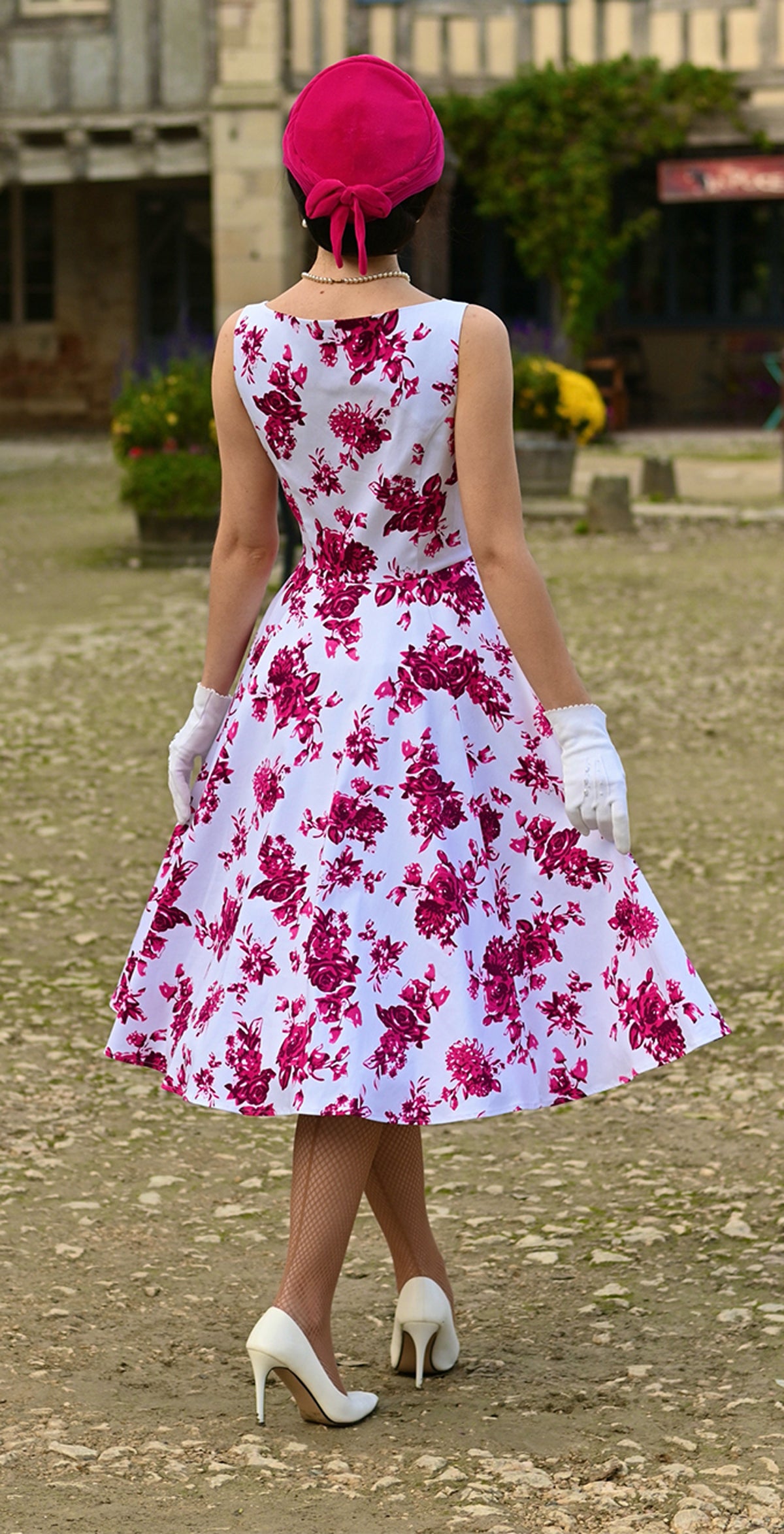 Hearts__Roses_PINK_ROSACEAE_Vintage_Floral_50s_Rose_Straps_SWING_Dress_KLEID_-_Weiss-3