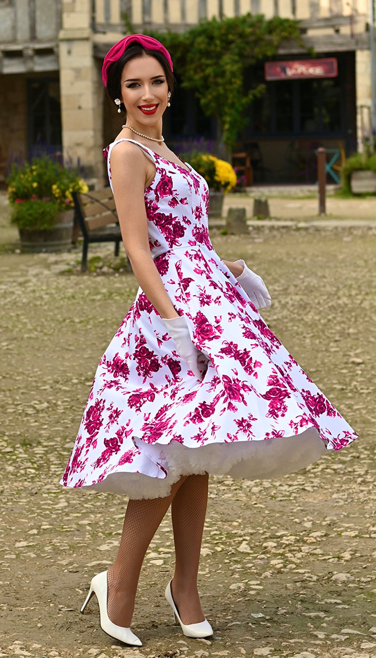 Hearts__Roses_PINK_ROSACEAE_Vintage_Floral_50s_Rose_Straps_SWING_Dress_KLEID_-_Weiss-6