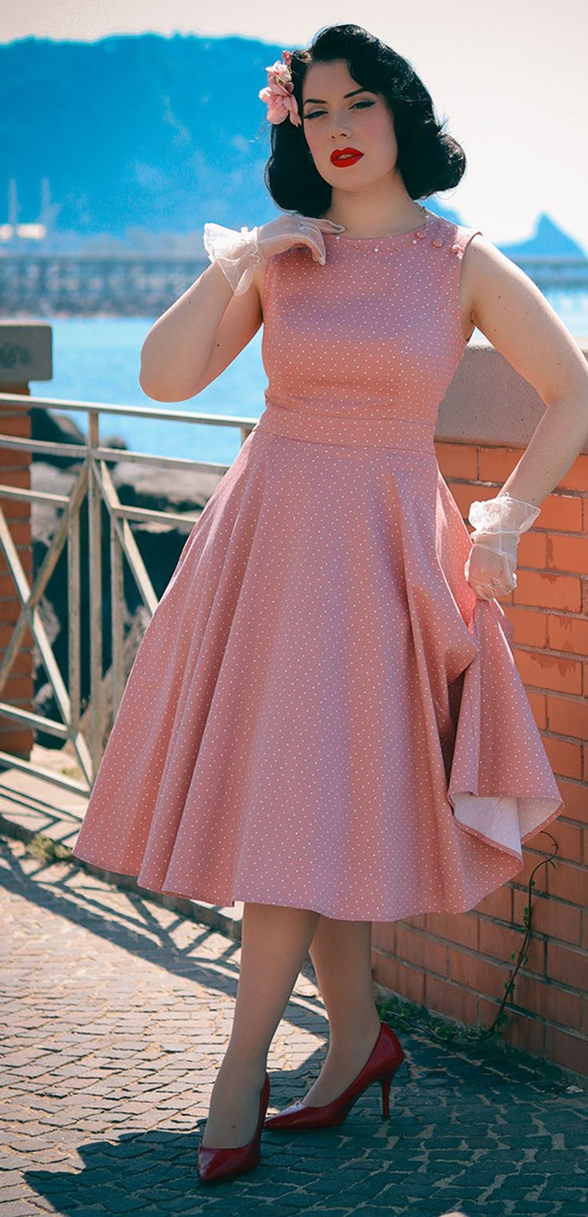 Hearts__Roses__ELODIE_POLKA_DOT_Punkte_Vintage_50s_Swing_Dress_KLEID__Pfirsich-2