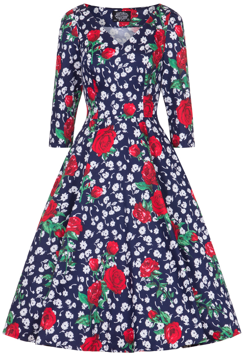 Hearts_and_Roses_ABIGAIL_Vintage_Floral_ROSEN_3_4_Arm_Swing_Dress_KLEID-34lLRe15NrVMPD