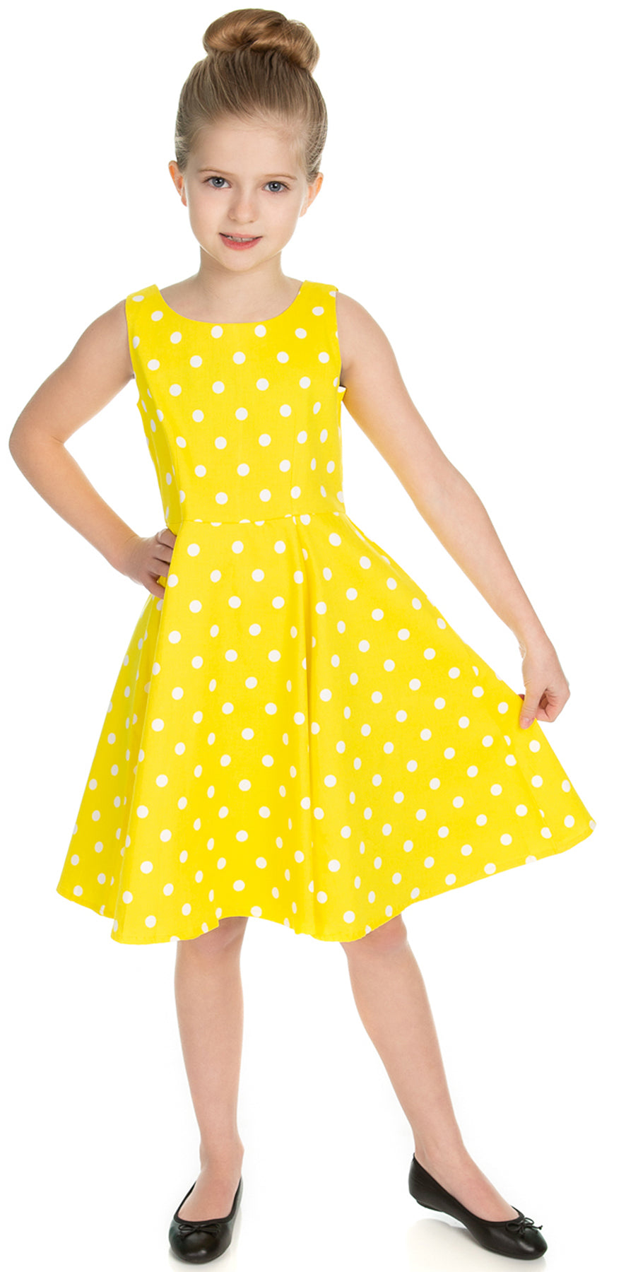 Hearts_and_Roses_CINDY_Punkte_Polka_Dot_TRaeGER_Swing_Kleid_KIDS_Dress_-_Gelb_killer_kirsche