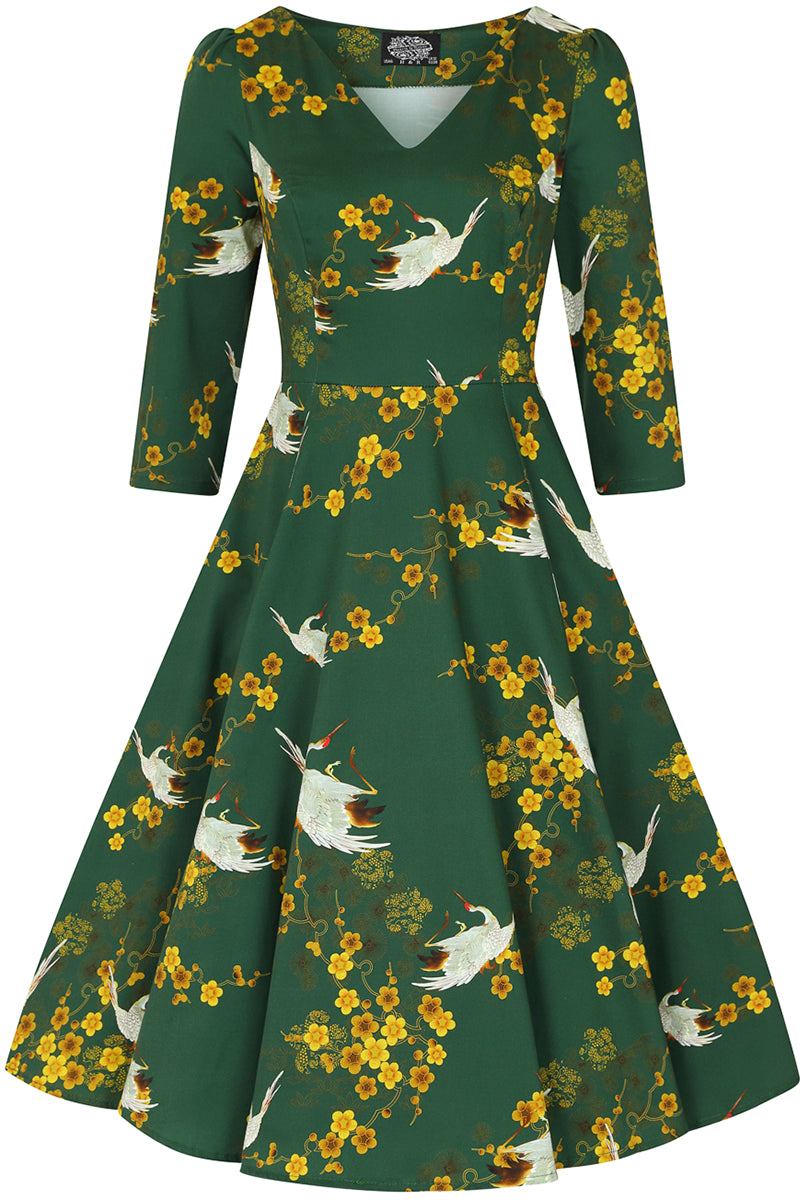 Hearts_and_Roses_GREEN_BLOSSOM_Bird_Flower_Blumen_SWING_DRESS_Kleid-3dbN1W49bKm3yy