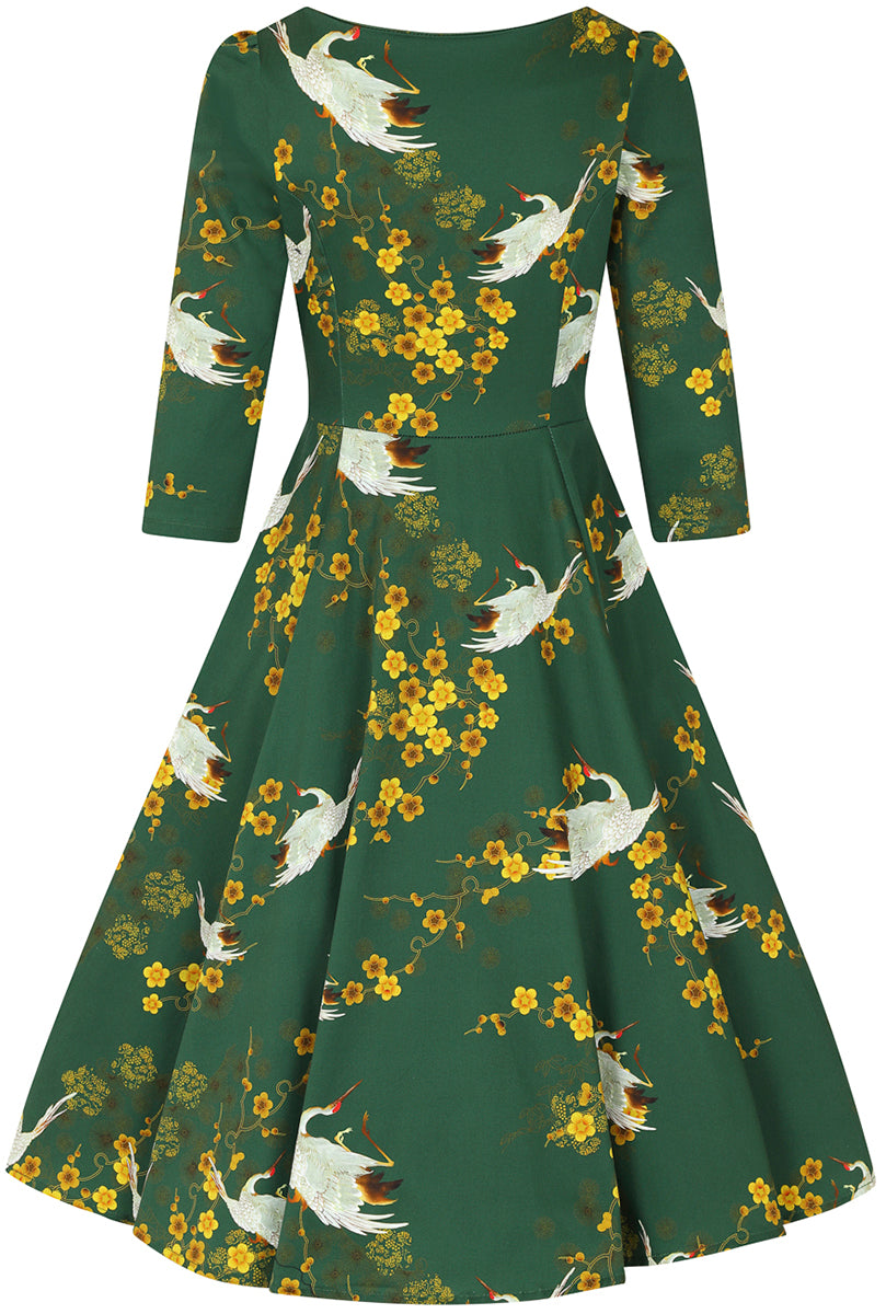 Hearts_and_Roses_GREEN_BLOSSOM_Bird_Flower_Blumen_SWING_DRESS_Kleid-43CtmNlloO7HfQ
