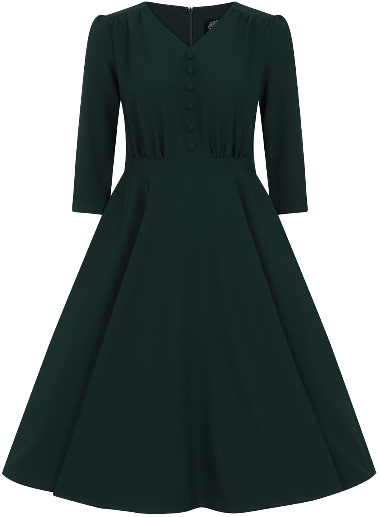Hearts_and_Roses_VERDE_Vintage_PLAIN_Uni_Dreiviertelarm_V-NECK_Swing_Dress_KLEID_killer_kirsche_3X8IJsWYqaLW6E