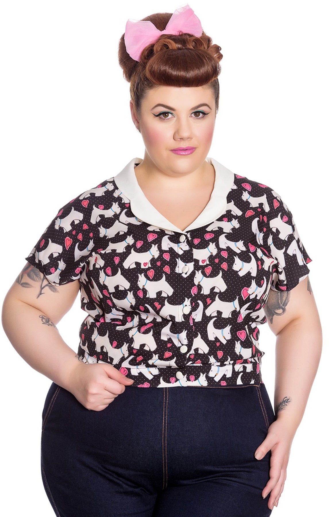 Hell_Bunny_AGGY_Vintage_DOG_Hund_Heart_HERZ_Chiffon_BLUSE_Plus_Size_killer_kirsche