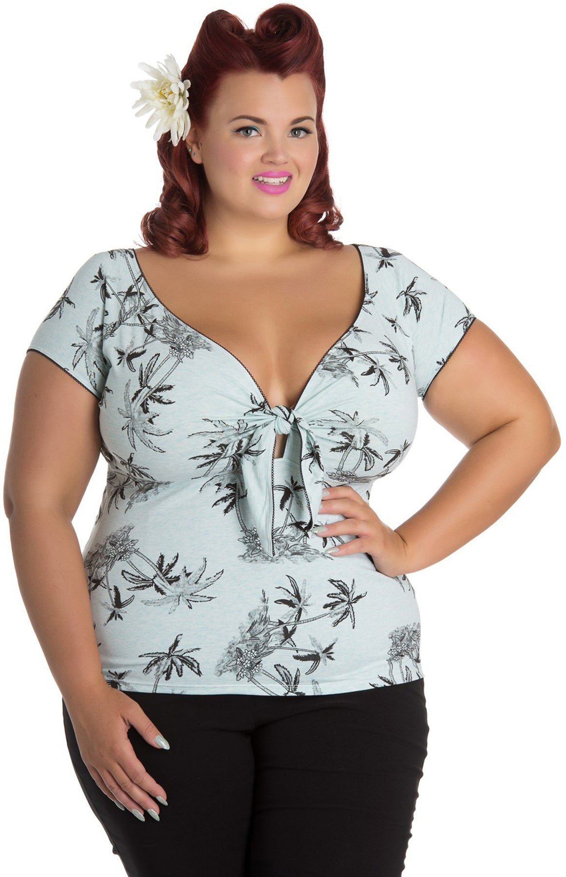 Hell_Bunny_AILANI_Tiki_PALMS_Hawaii_V-Neck_Knot_Tie_SHIRT_Plus_Size_-_Hellblau_killer_kirsche