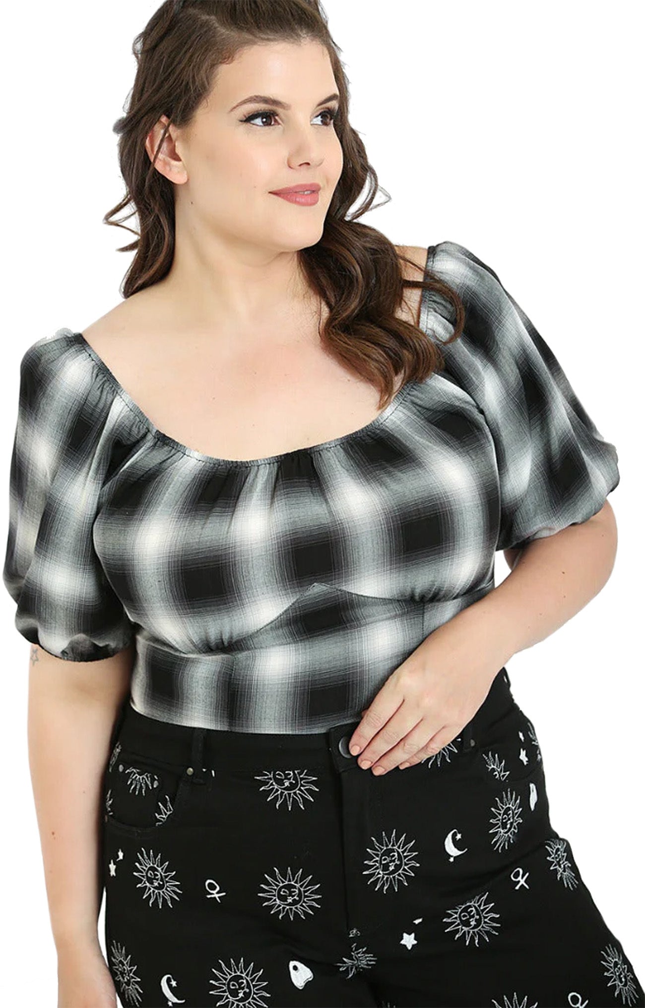 Hell_Bunny_AVRIL_CROP_Tartan_Puff_Sleeve_Retro_TOP_Bluse-4