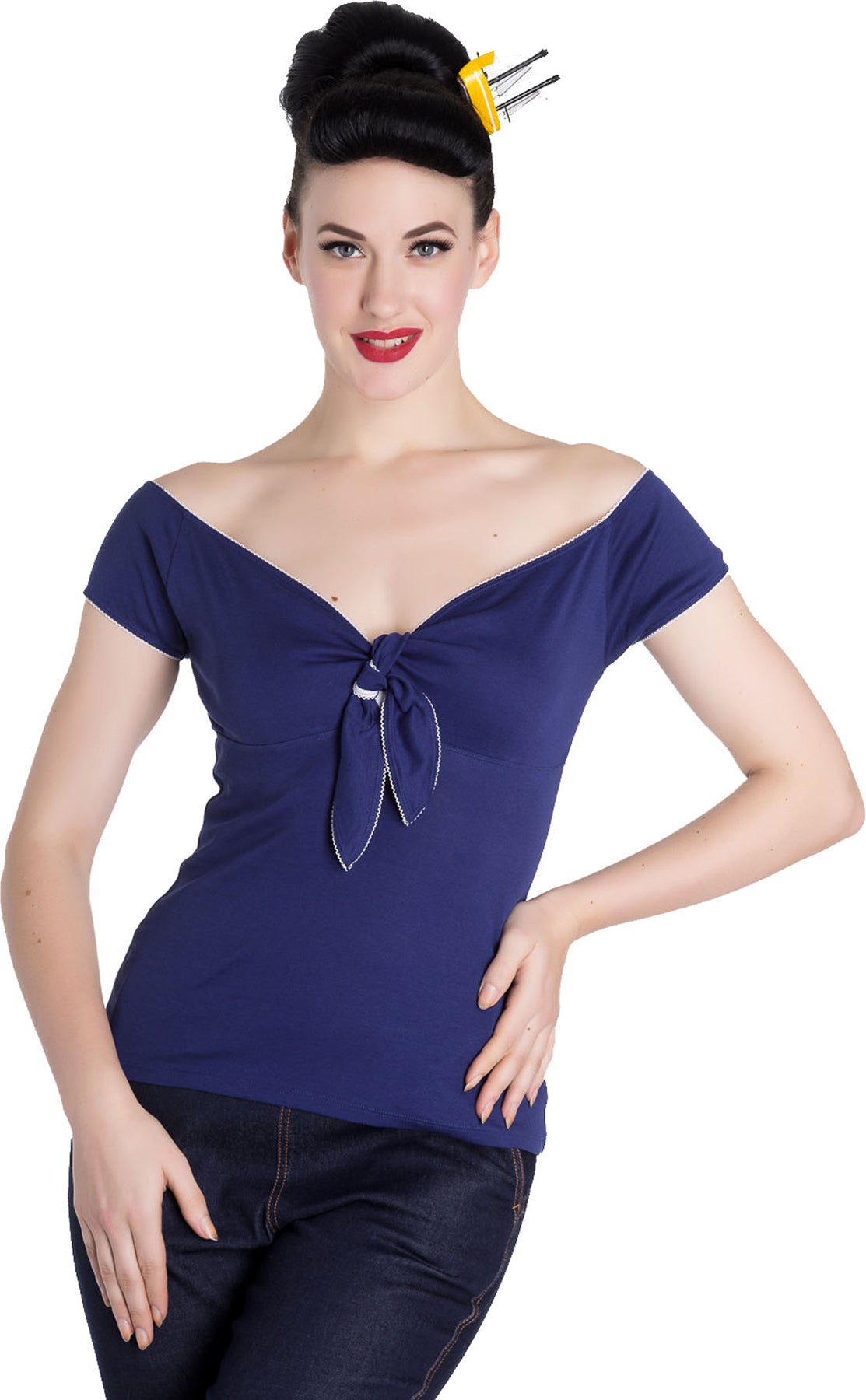 Hell_Bunny_BARDOT_Looped_Knot_Tie_Retro_SHIRT_Oberteil_-_Blau_killer_kirscheGph3yDzB8gGYh