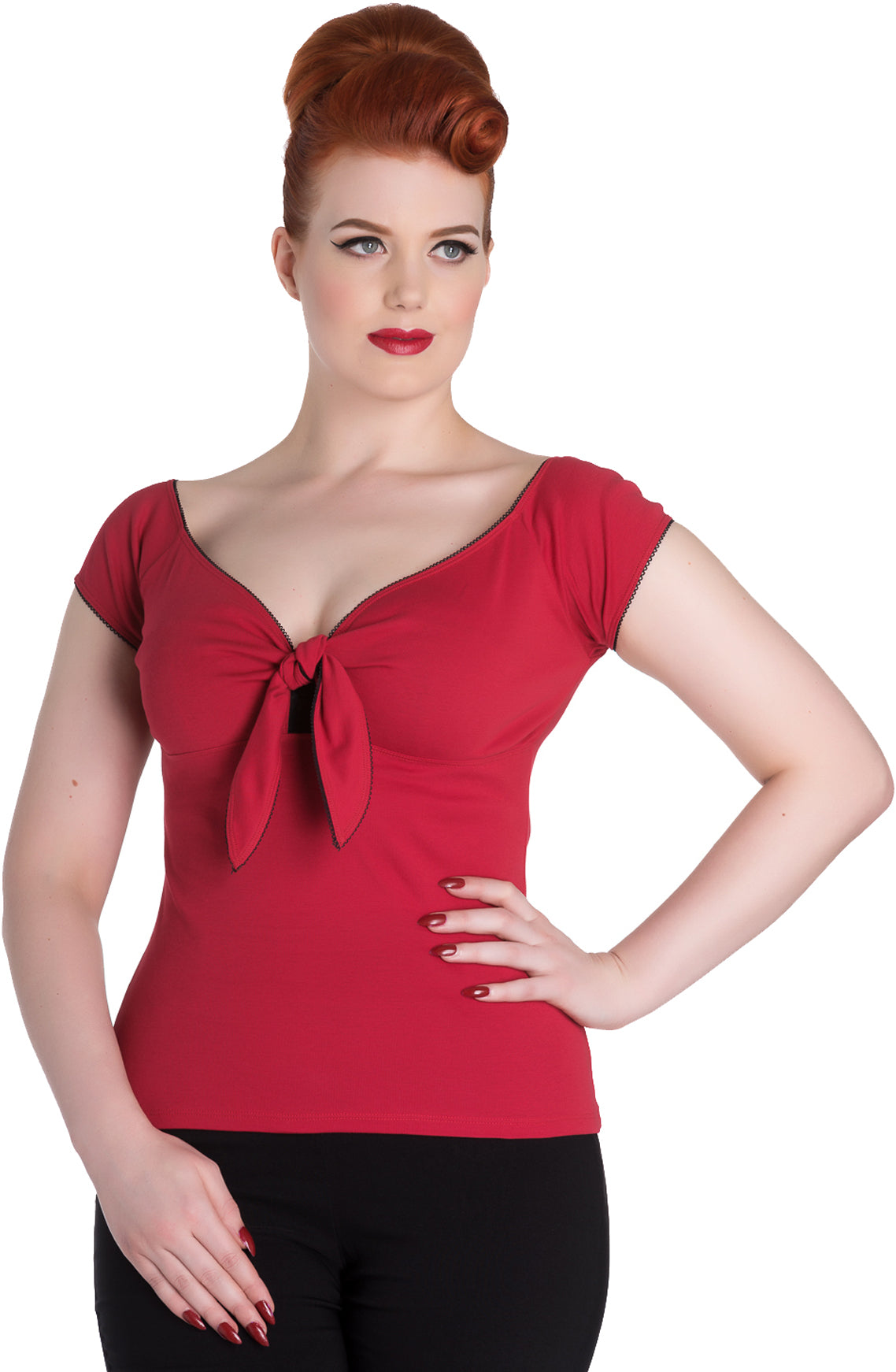 Hell_Bunny_BARDOT_Looped_Knot_Tie_Retro_SHIRT_Oberteil_-_Rot1WWa4PTq6yARa