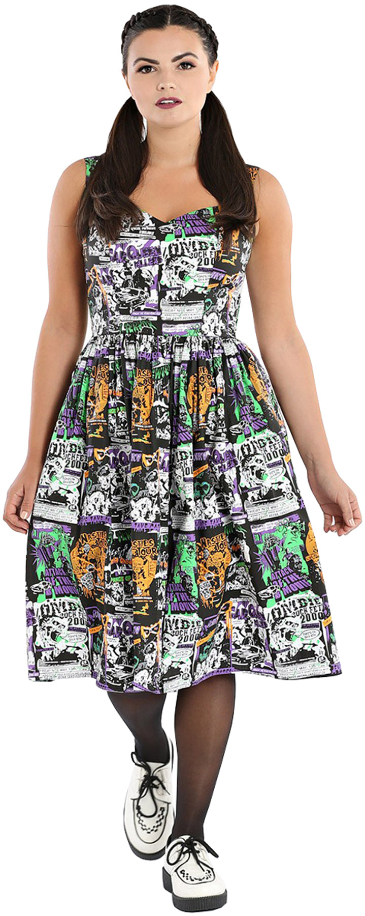 Hell_Bunny_BE_AFRAID_50s_Retro_COMIC_PRINT_Sweetheart_SWING_DRESS_Kleid_killer_kirsche