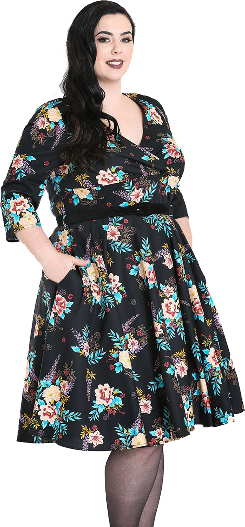 Hell_Bunny_BLUE_BELL_Vintage_FLORAL_Blumen_Swing_Dress_KLEID_Plus_Size_killer_kirsche