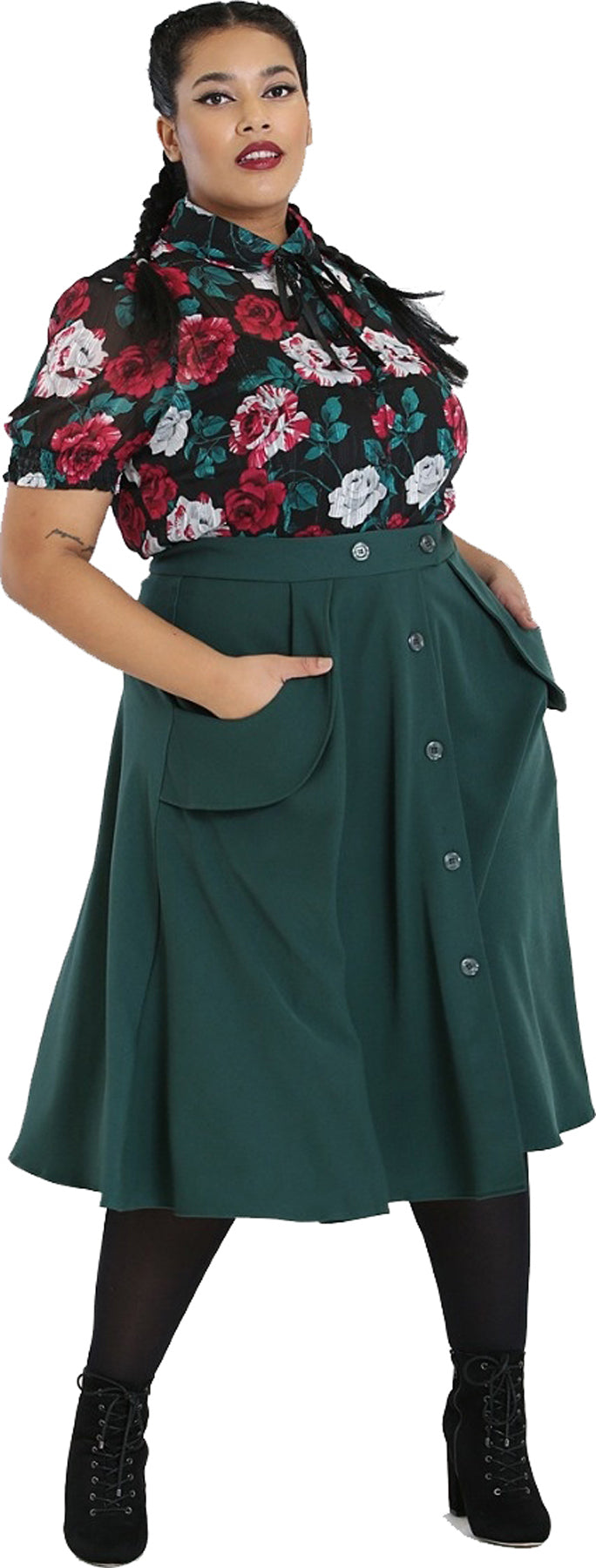 Hell_Bunny_CARLIE_Vintage_PLAIN_High_Waist_50s_SWING_SKIRT_Rock_-_Gruen_-_Plus_Size_killer_kirsche_2AgrPu4ZmdNuRc