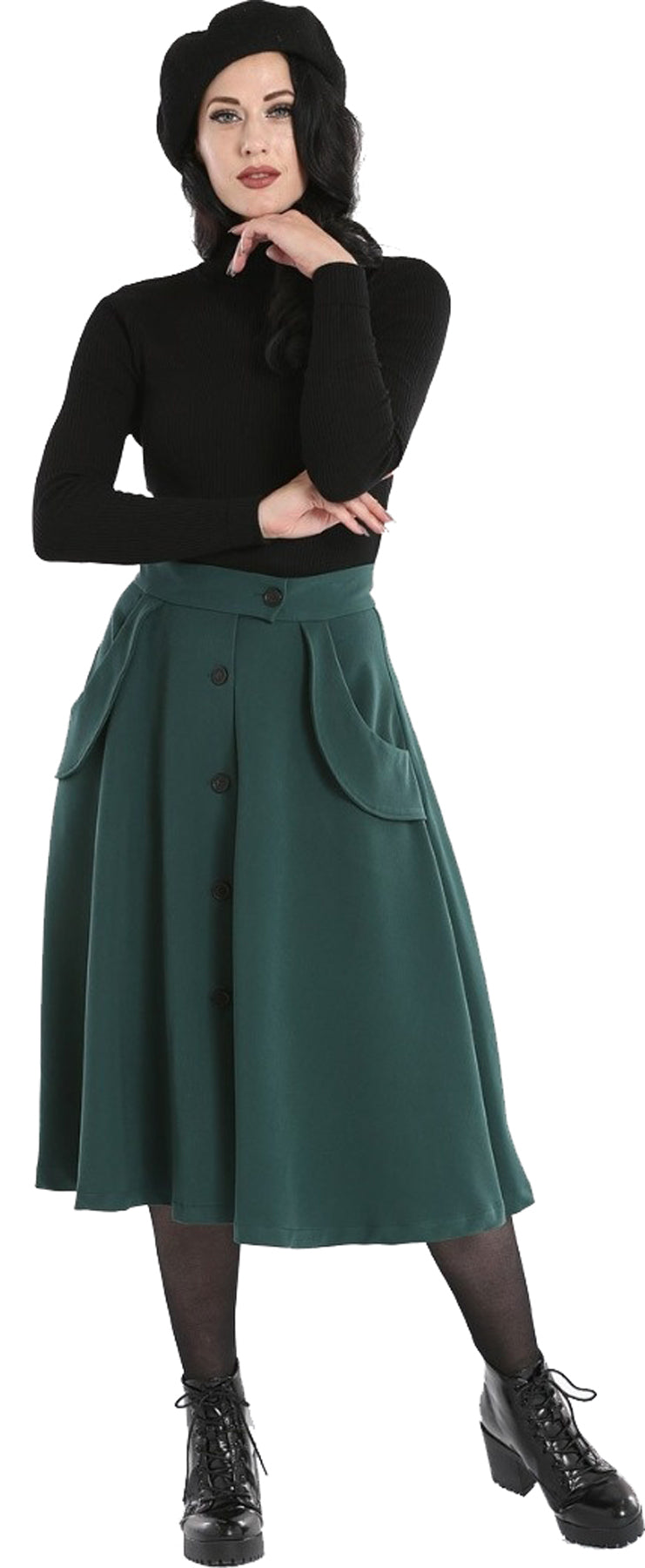 Hell_Bunny_CARLIE_Vintage_PLAIN_High_Waist_50s_SWING_SKIRT_Rock_-_Gruen_killer_kirsche_2