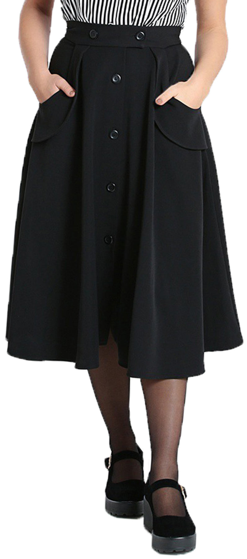 Hell_Bunny_CARLIE_Vintage_PLAIN_High_Waist_50s_SWING_SKIRT_Rock_Schwarz_killer_kirsche