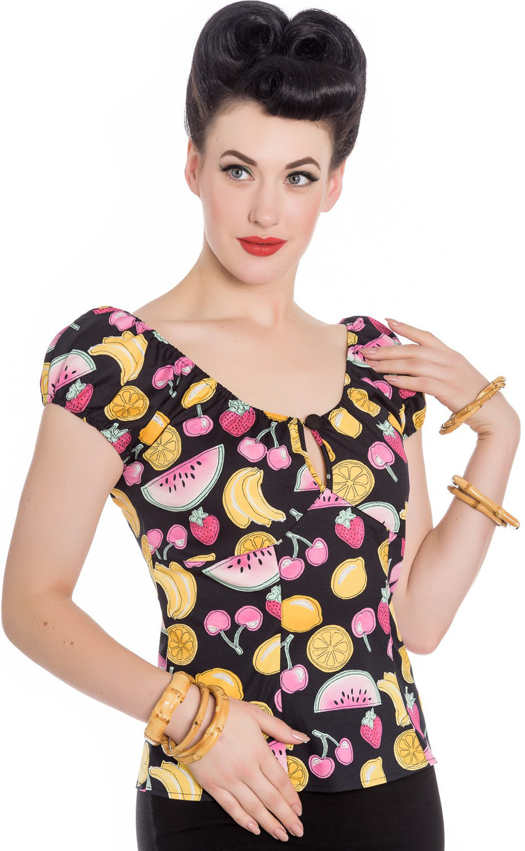 Hell_Bunny_CARMEN_Tropical_Fruits_MELON_Keyhole_Pin_Up_Fruits_BLUSE_Shirt