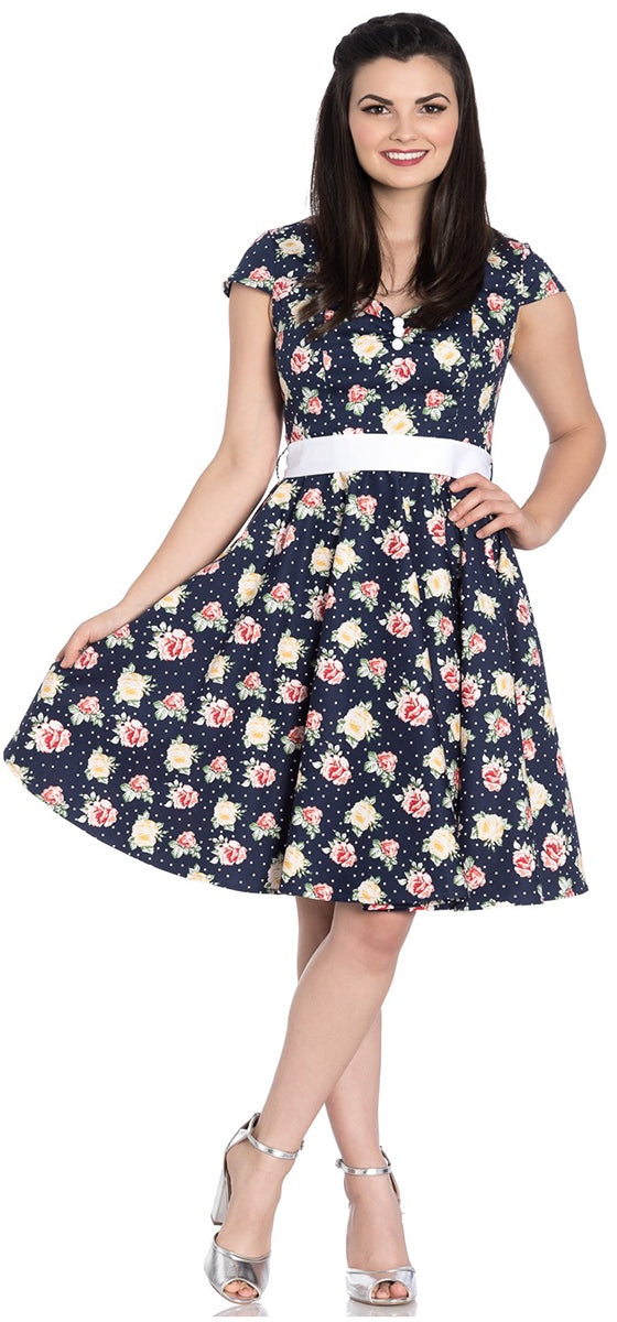 Hell_Bunny_CASSIE_Floral_ROSE_Polka_Dot_Kurzarm_SWING_DRESS_Kleid-1