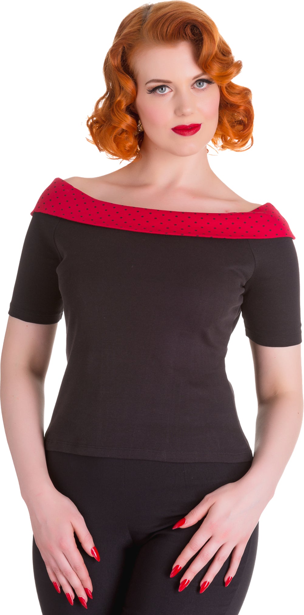 Hell_Bunny_CHLOE_Polka_Dots_PUNKTE_Red_Collar_Carmen_Top_SHIRT