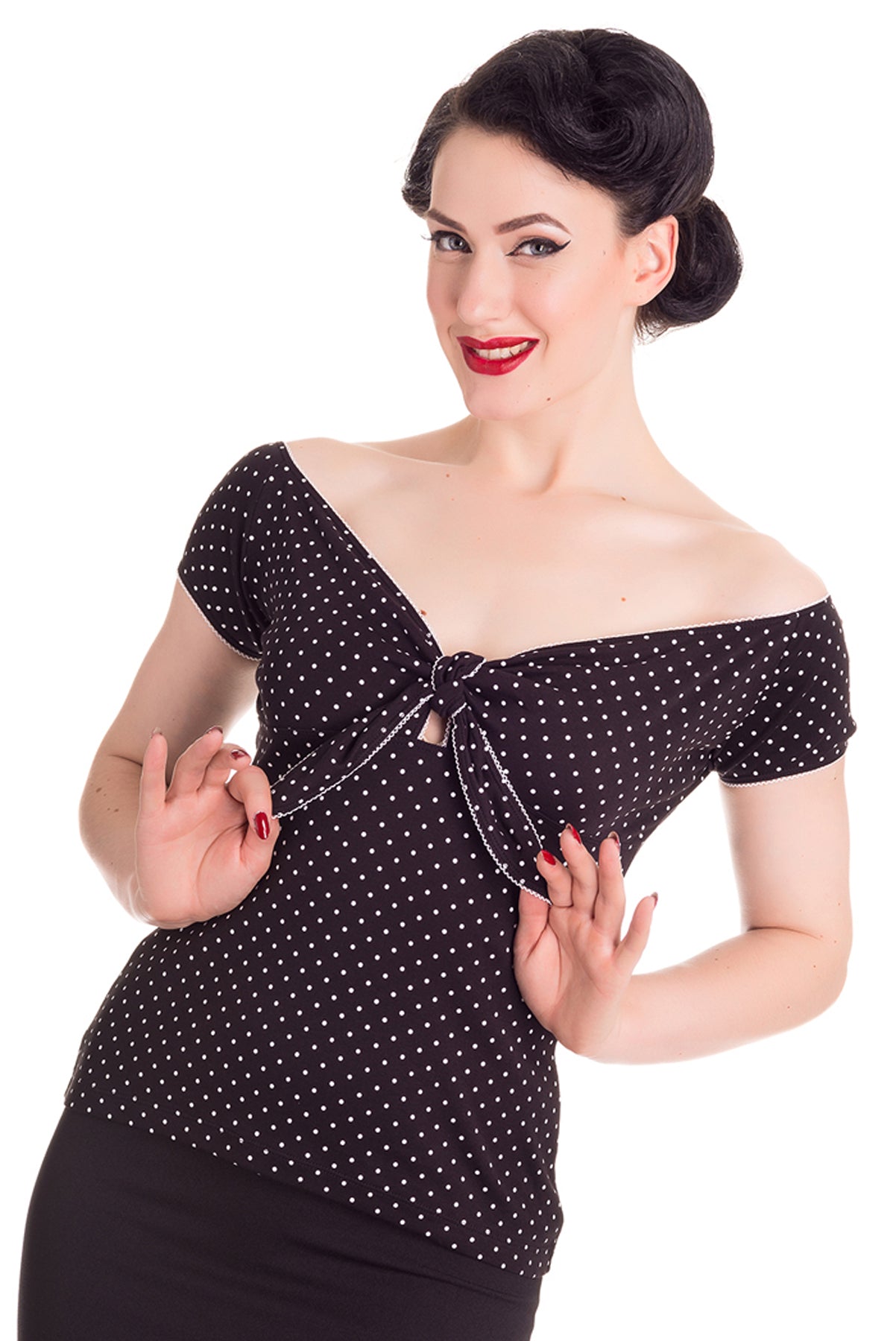 Hell_Bunny_CILLA_Vintage_POLKA_DOTS_50s_Punkte_Knot_SHIRT_killer_kirschenKtAth2m5FSRA