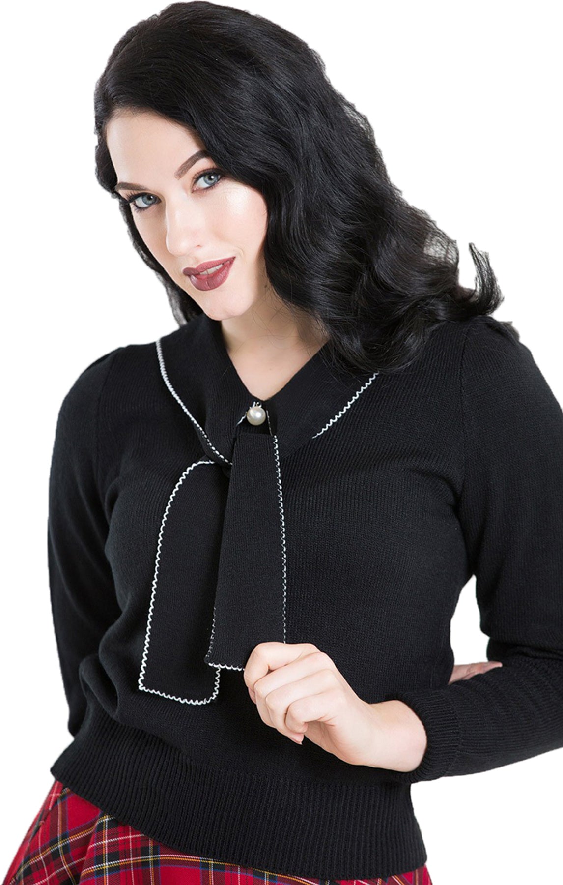 Hell_Bunny_CONNIE_Vintage_V-NECK_Knitted_Retro_Pearl_PULLOVER_Jumper_schwarz_killer_kirsche