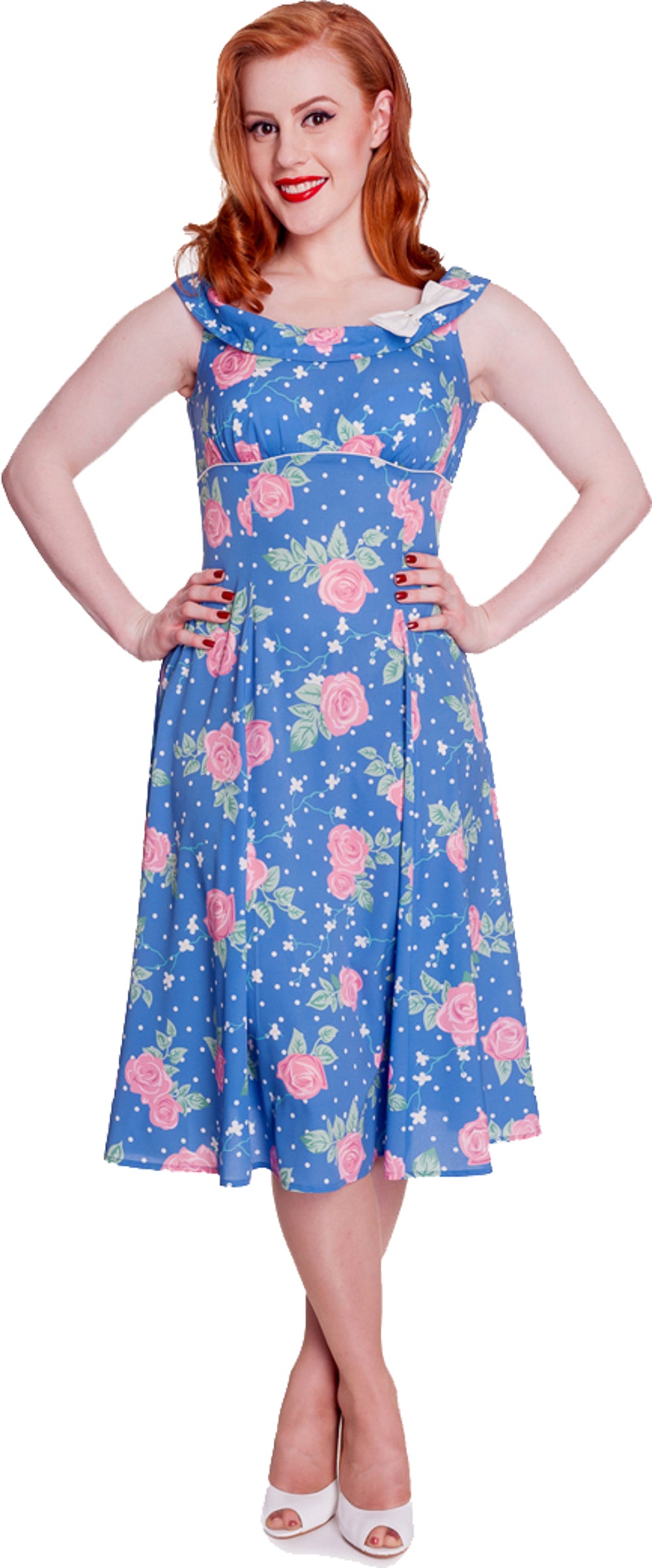 Hell_Bunny_DARLENE_Polka_Dots_ROSES_Vintage_DRESS_Kleid_Blue