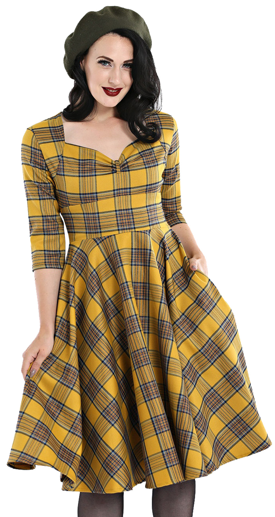 Hell_Bunny_DIJON_50s_TARTAN_Karo_Sweetheart_dreiviertel_ARM_SWING_DRESS_Kleid_Plus_Size_killer_kirsche_2