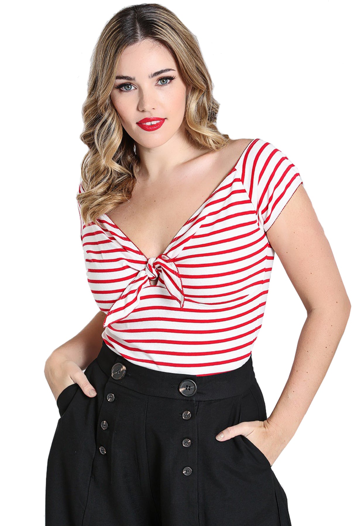 Hell_Bunny_DOLLY_Sailor_50s_STREIFEN_Knot_Tie_SHIRT_Oberteil_-_Weiss_Rot_killer_kirsche_1