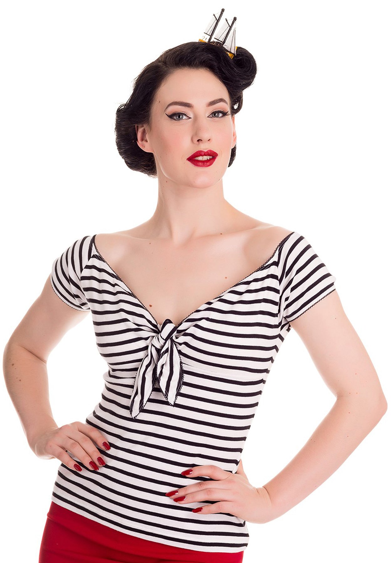 Hell_Bunny_DOLLY_Vintage_STREIFEN_Striped_KNOT_TIE_50s_SHIRT_Oberteil_Weiss_killer_kirscheEPuzKzf5GUt5c