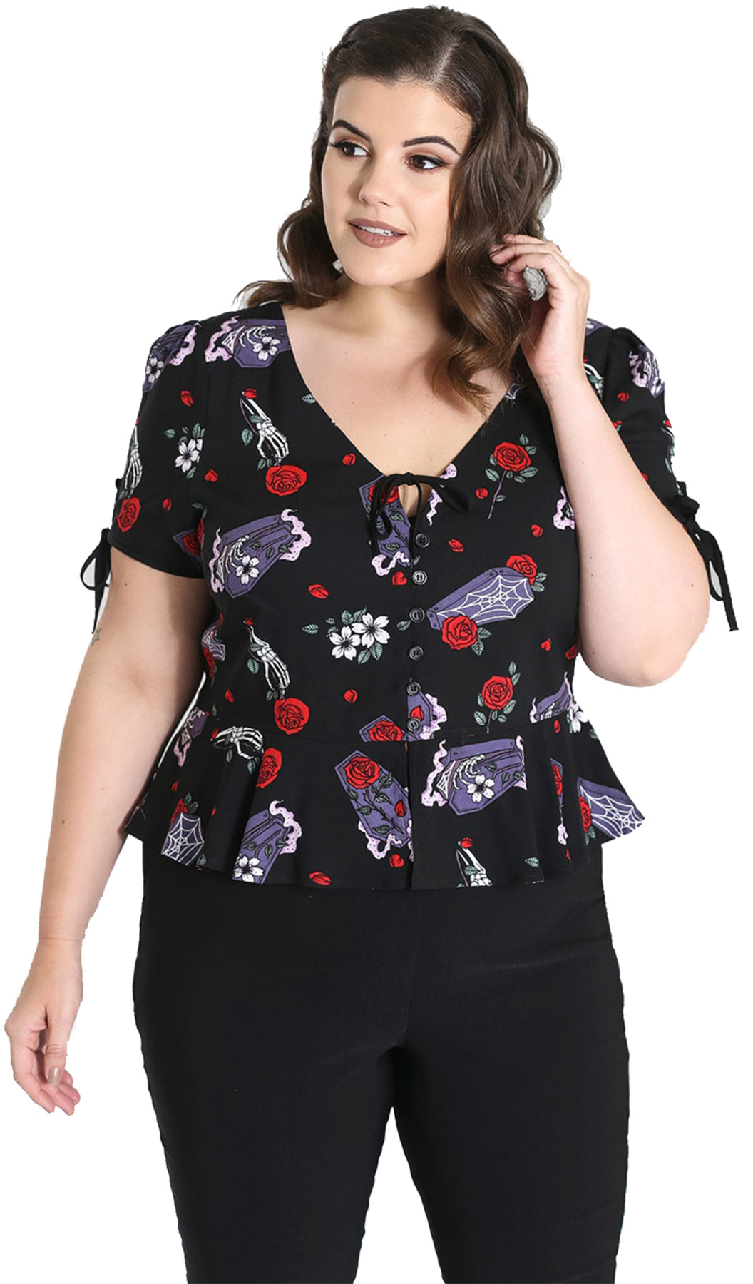 Hell_Bunny_EVEN_IN_DEATH_Rosen_Coffin_V-NECK_Kurzarm_PEPLUM_BLUSE_Plus_Size_killer_kirsche_2