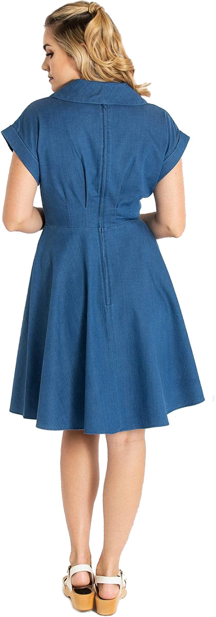 Hell_Bunny_FREDDIE_Vintage_V-NECK_Kurzarm_Chambray_SWING_Dress_KLEID-3