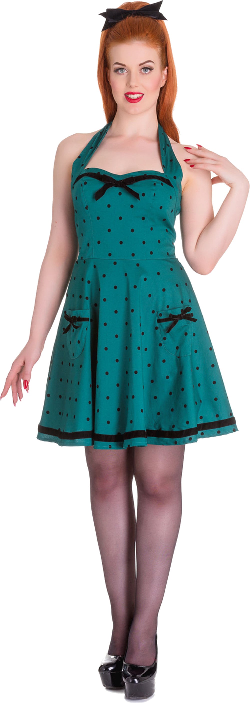 Hell_Bunny_JOLENE_Polka_Dots_50s_Neckholder_Velvet_Bow_KLEID_Gruen