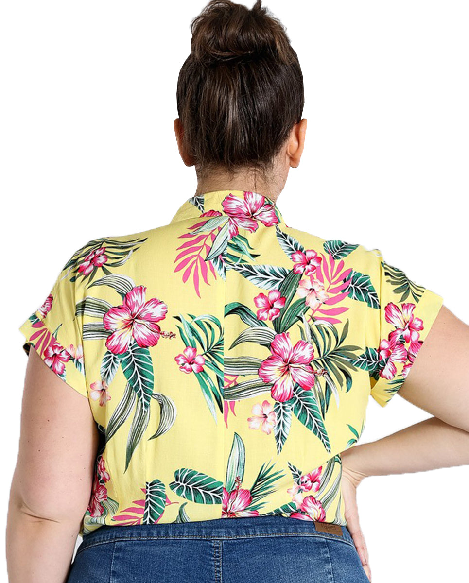Hell_Bunny_KALANI_Tropical_HIBISKUS_Tiki_Kurzarm_BLUSE_Hemd_Plus_Size_Gelb-2