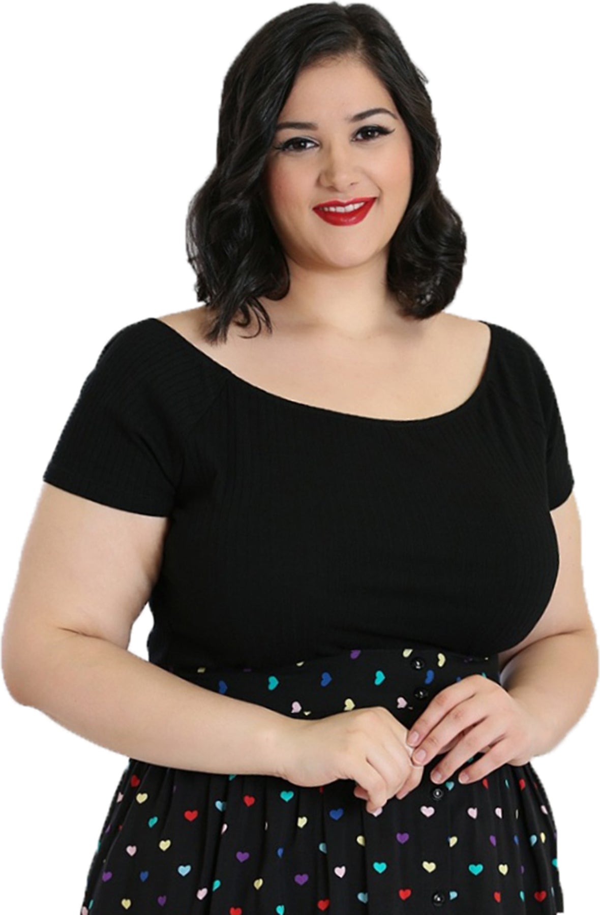 Hell_Bunny_KIMMIE_Rippstrick_RIBBED_Uni_Kurzarm_BASIC_SHIRT_Plus_Size_Schwarz_Killer_Kirsche-1