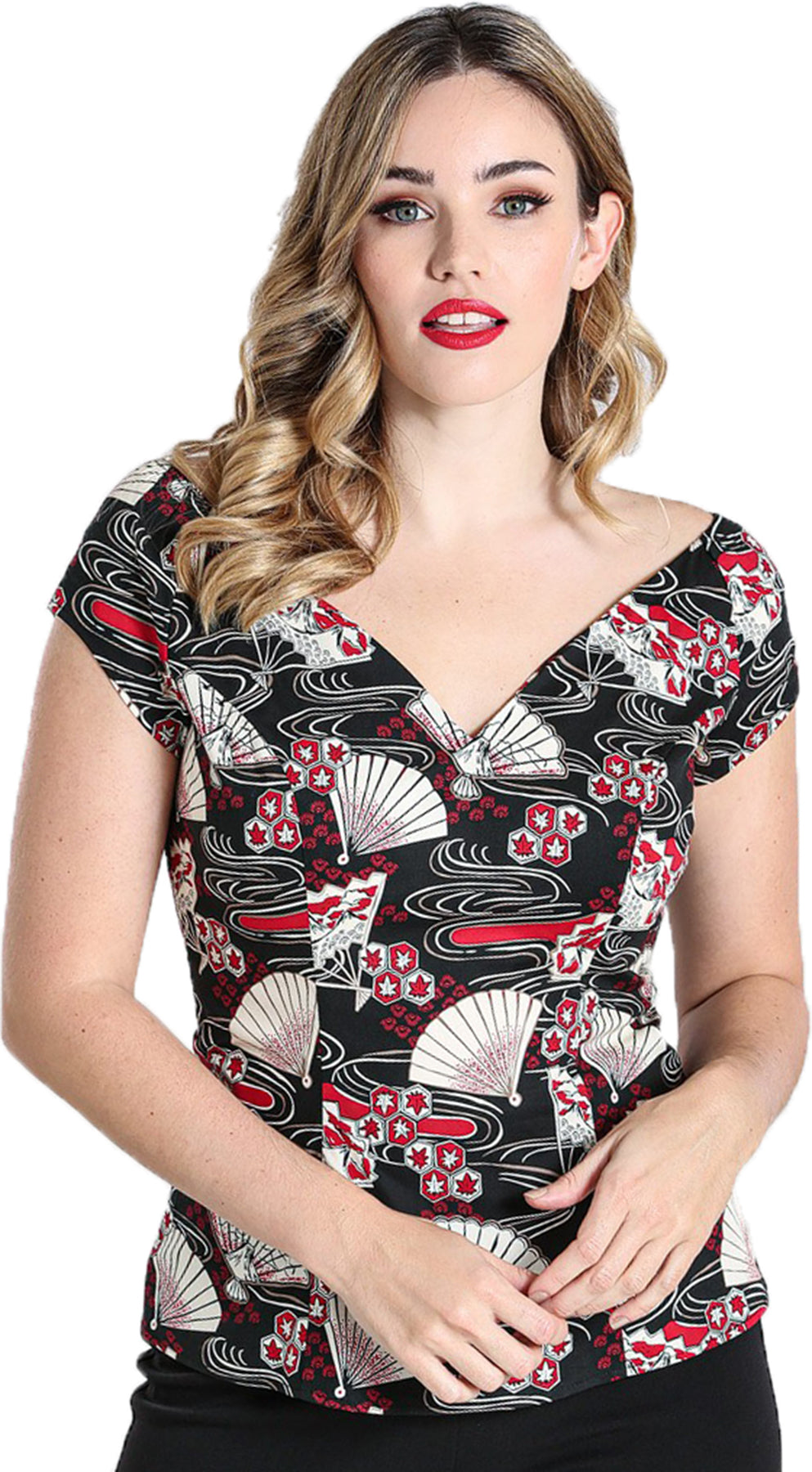 Hell_Bunny_LANAHVintage_ORIENTAL_FANS_Faecher_V-NECK_Kurzarm_50s_SHIRT_Top-1