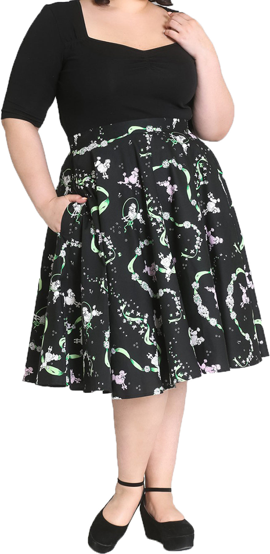 Hell_Bunny_LEXIE_Poodle_PUDEL_Blumen_Swing_Skirt_TELLERROCK_Plus_Size_killer_kirsche