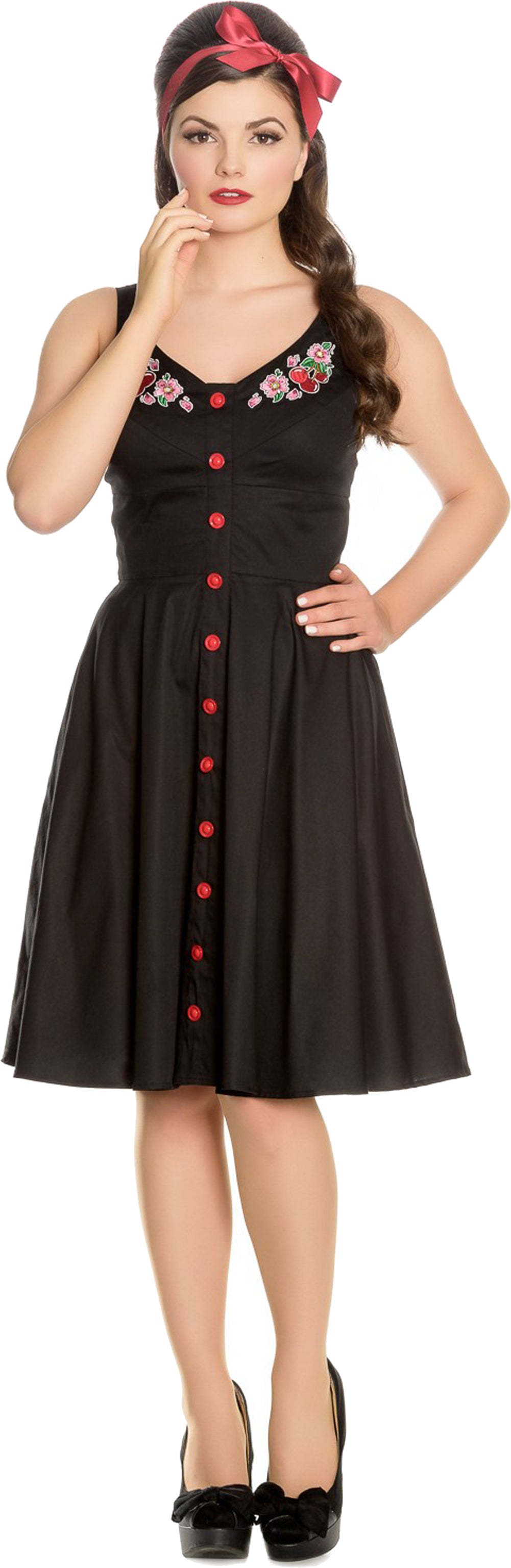 Hell_Bunny_LULU_Cherry_Blossom_V-Neck_Traeger_50s_SWING_Dress_KLEID