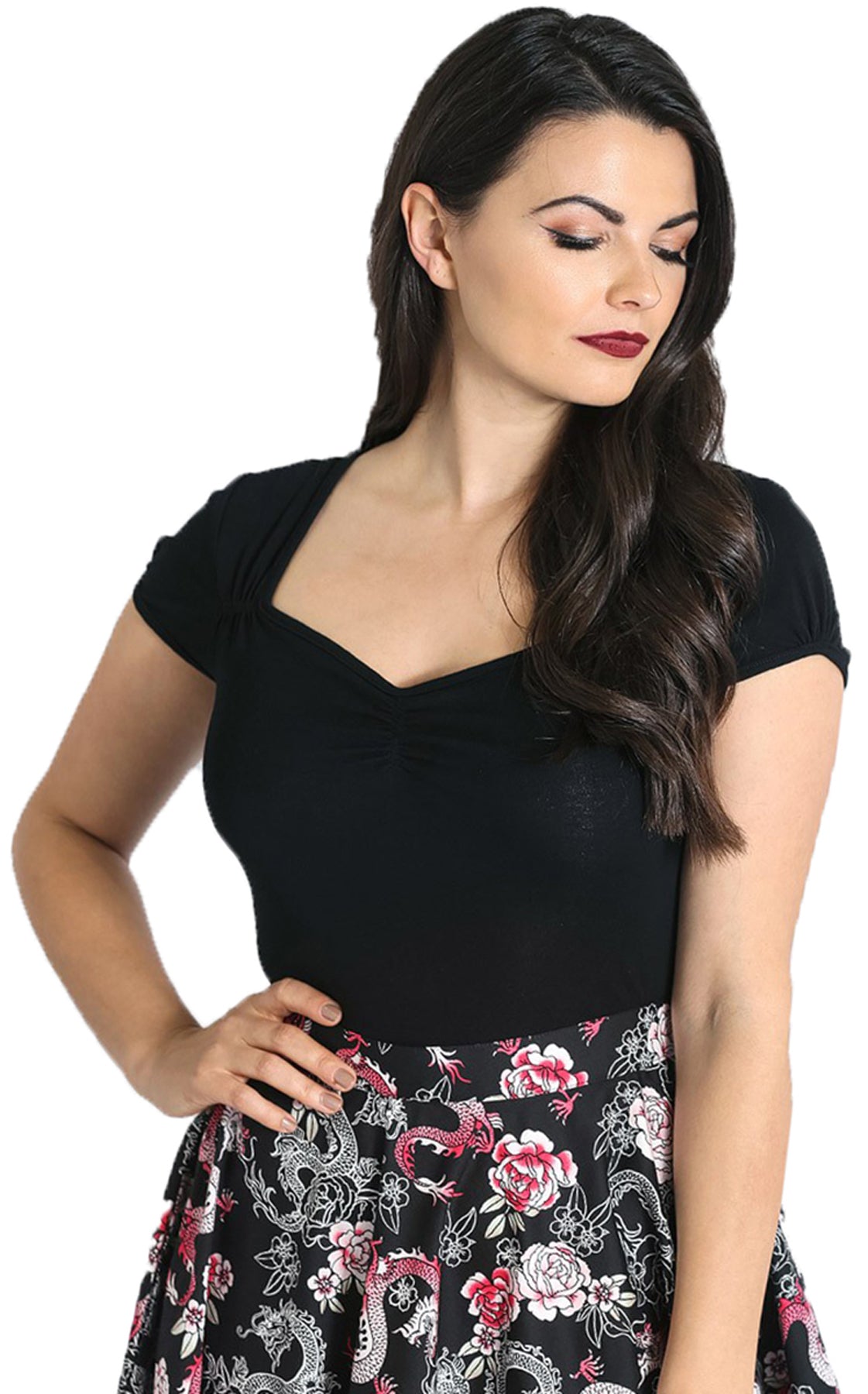 Hell_Bunny_MIA_Vintage_SWEETHEART_Kurzarm_STRETCH_SHIRT_Oberteil_Schwarz_killer_kirsche