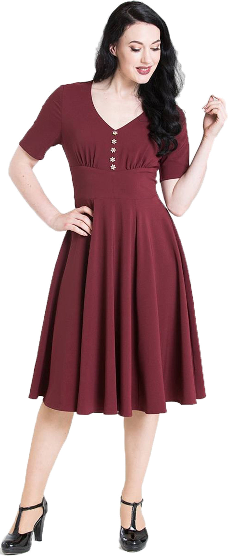 Hell_Bunny_MILAY_Vintage_40s_Blumen_BUTTONED_Swing_Dress_KLEID_Rot_killer_kirsche