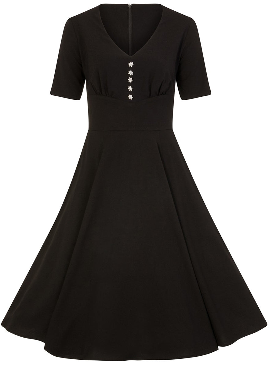 Hell_Bunny_MILAY_Vintage_40s_Blumen_BUTTONED_Swing_Dress_KLEID_Schwarz-4