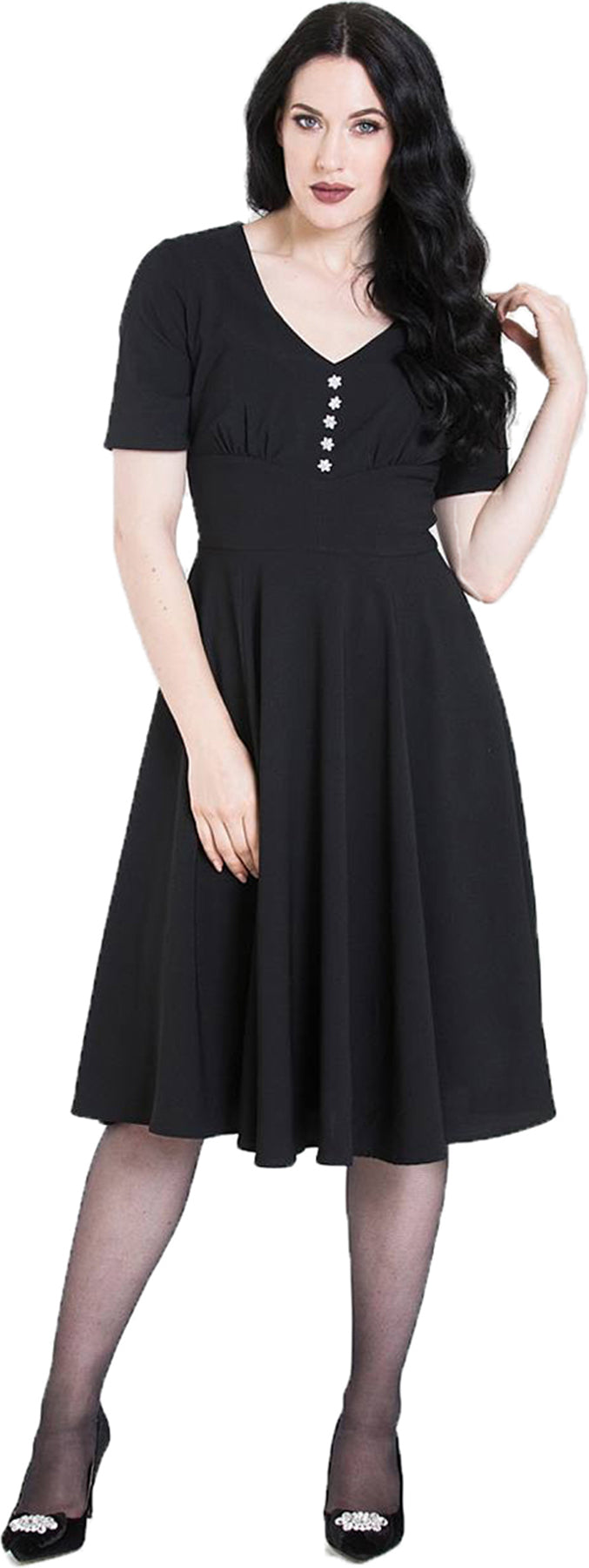 Hell_Bunny_MILAY_Vintage_40s_Blumen_BUTTONED_Swing_Dress_KLEID_Schwarz_killer_kirsche