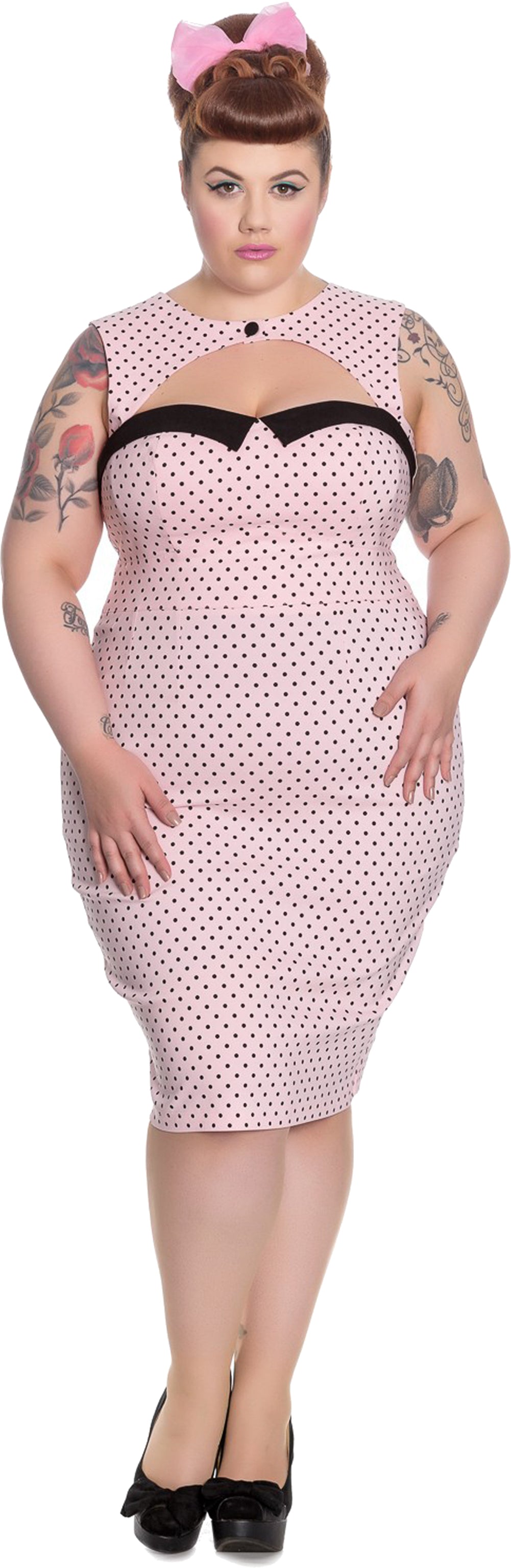 Hell_Bunny_MILEY_Polka_Dots_Punkte_Peephole_Pencil_DRESS_Kleid_Plus_Size_-_Rosa