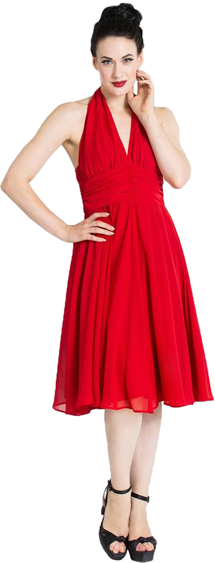 Hell_Bunny_MONROE_Halter_Neck_Vintage_CHIFFON_Kleid_SWING_DRESS_Rot_killer_kirsche