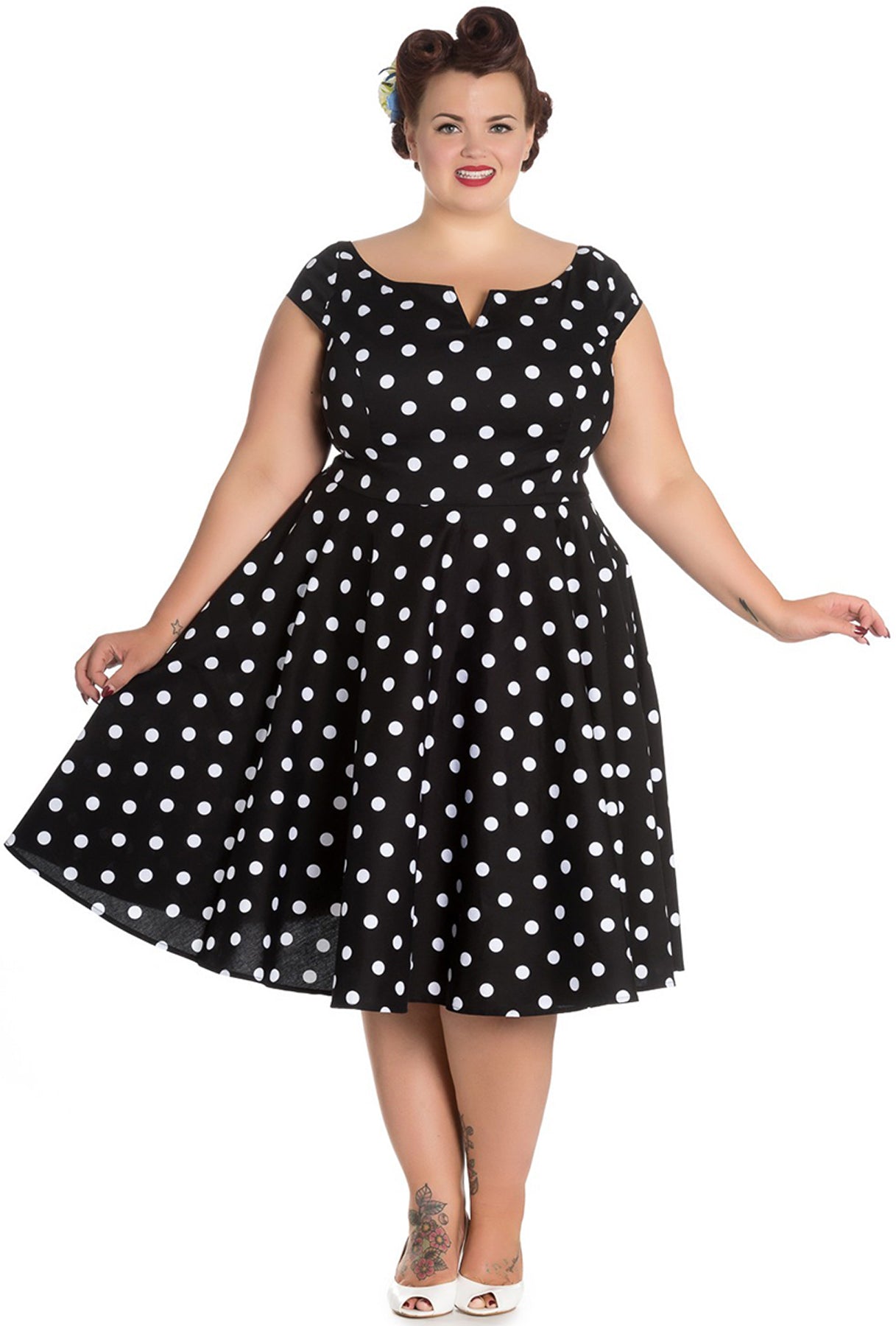 Hell_Bunny_NICKY_50s_POLKA_DOTS_Punkte_SWING_Dress_KLEID_Plus_Size_Schwarz_killer_kirsche