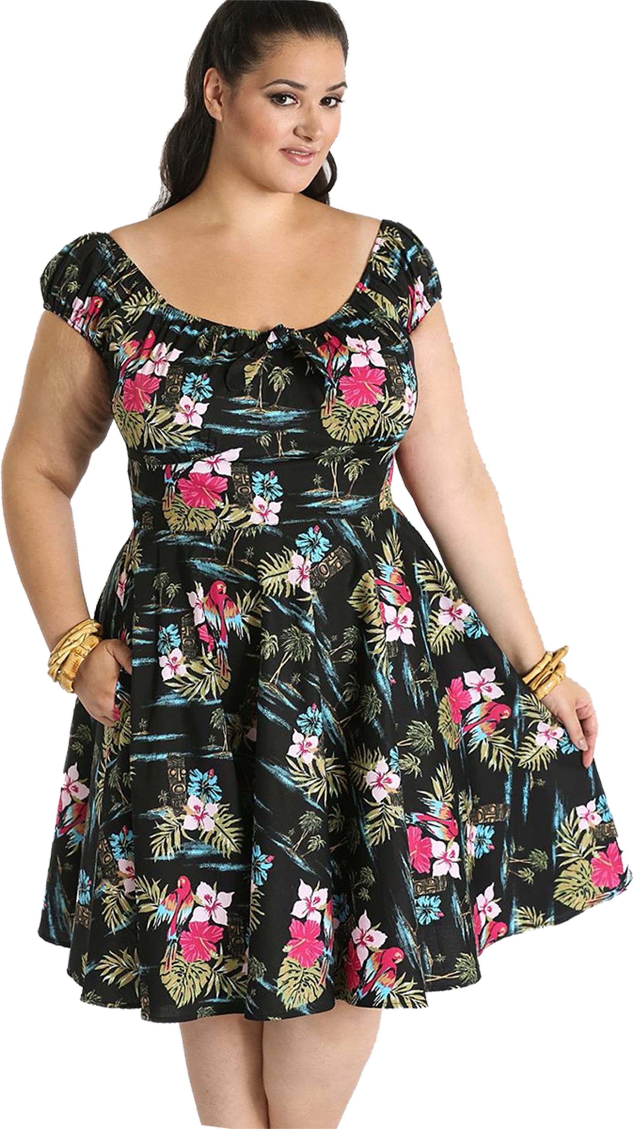 Hell_Bunny_NOA_NOA_Tropical_TIKI_Parrot_Hibiskus_Bow_SWING_KLEID_Plus_Size-2