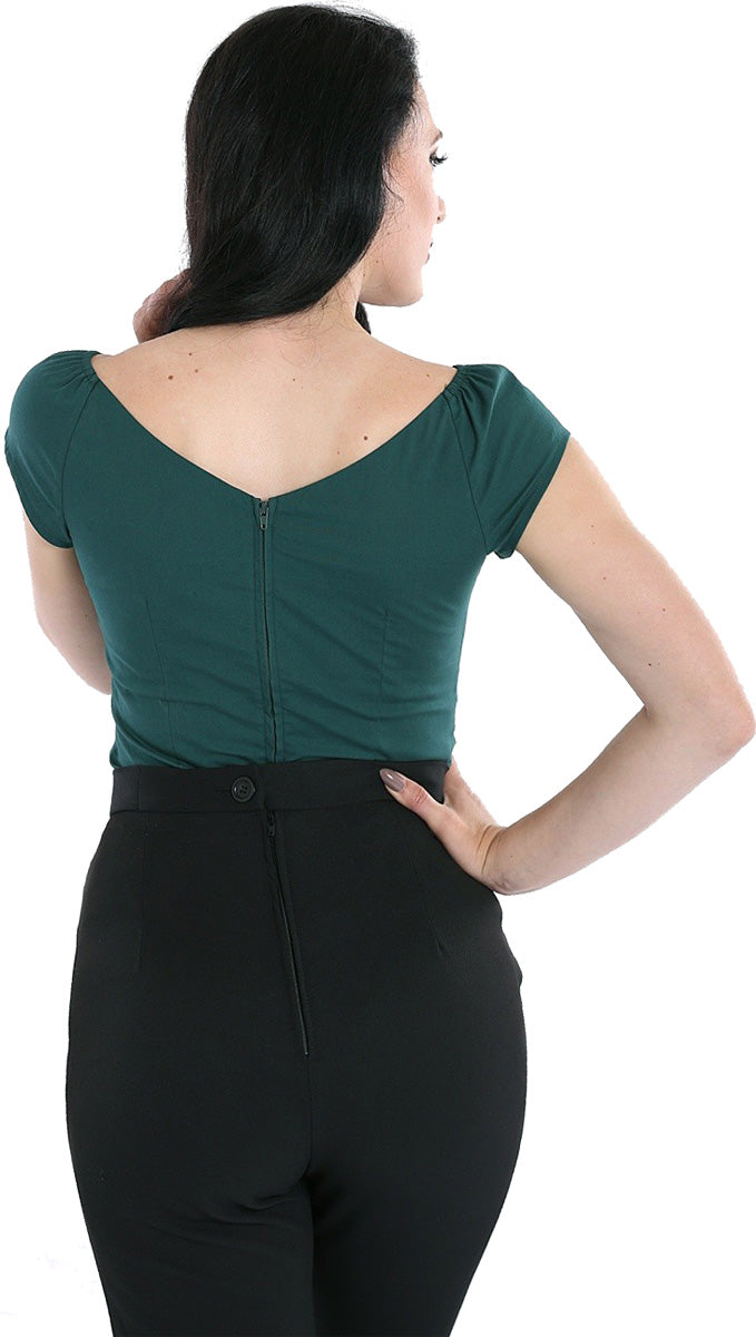 Hell_Bunny_PETUNIA_Vintage_V-NECK_Plain_Kurzarm_SHIRT_Top_Oberteil_Gruen_killer_kirsche_18X4aTfI7JXxLX