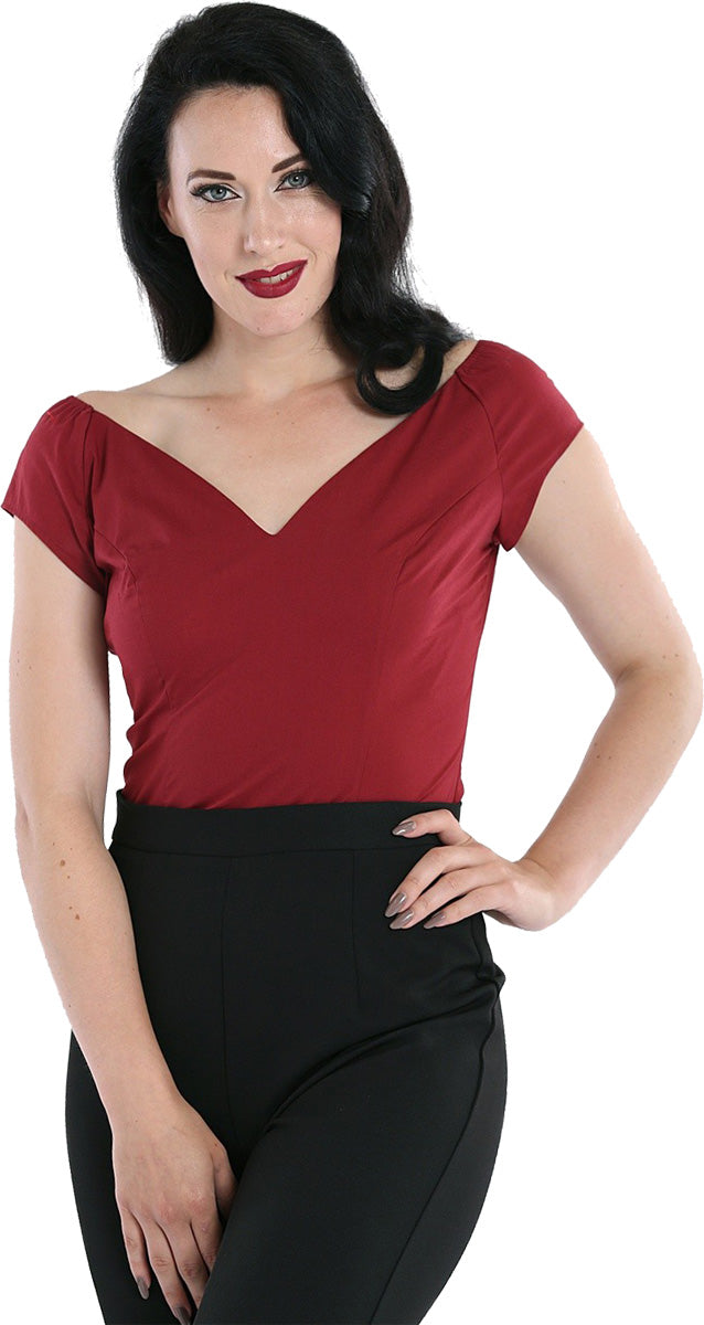 Hell_Bunny_PETUNIA_Vintage_V-NECK_Plain_Kurzarm_SHIRT_Top_Oberteil_Rot_killer_kirsche_1FOcMtS3FgjoTA