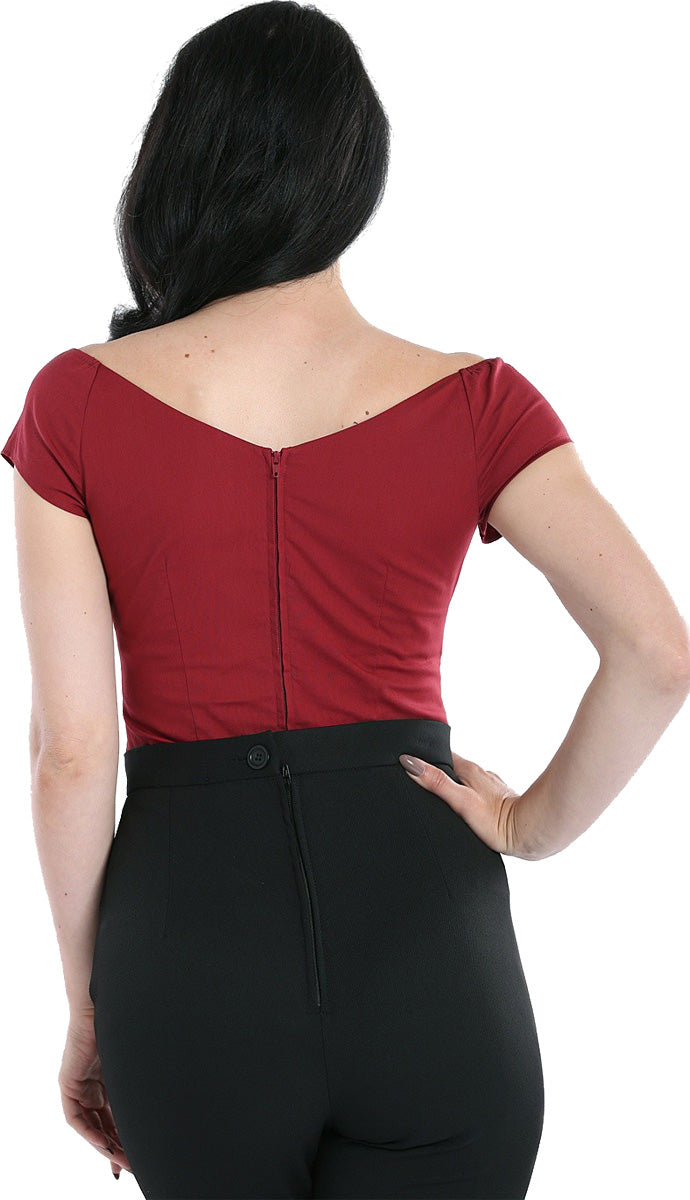 Hell_Bunny_PETUNIA_Vintage_V-NECK_Plain_Kurzarm_SHIRT_Top_Oberteil_Rot_killer_kirsche_2ElehDRR9QPyE2