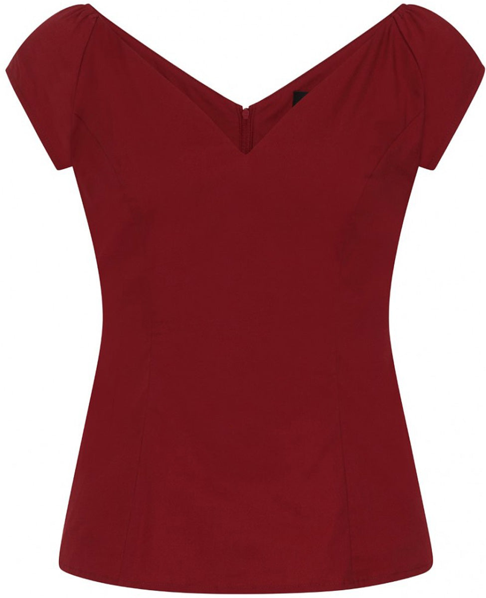 Hell_Bunny_PETUNIA_Vintage_V-NECK_Plain_Kurzarm_SHIRT_Top_Oberteil_Rot_killer_kirsche_3uUR7NTexupwlq