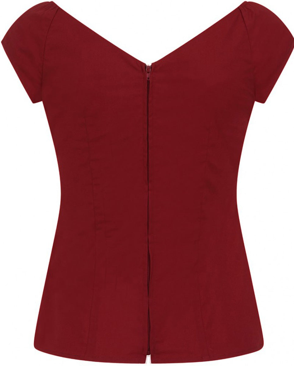 Hell_Bunny_PETUNIA_Vintage_V-NECK_Plain_Kurzarm_SHIRT_Top_Oberteil_Rot_killer_kirsche_4Hfd5MI83XUs2n